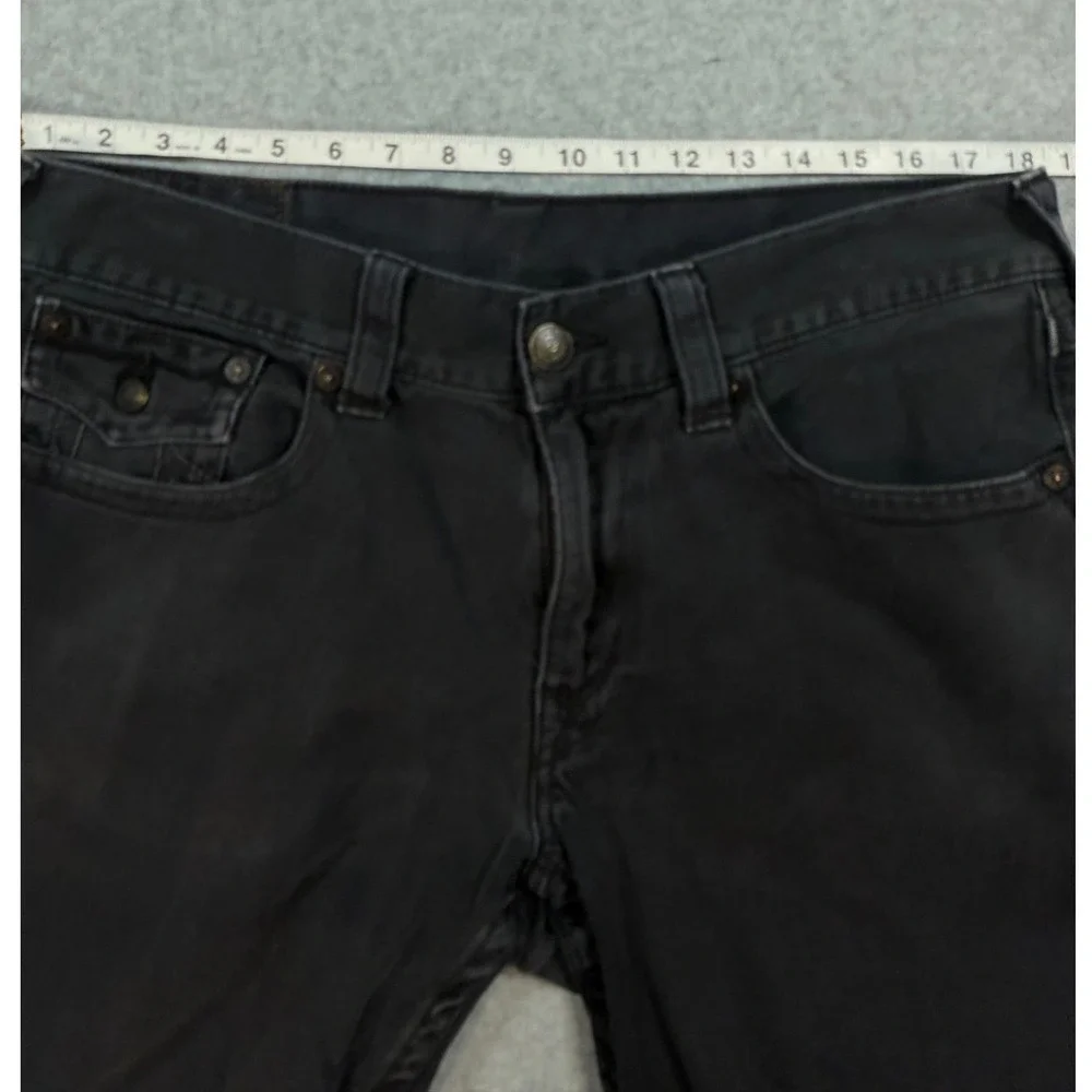 True Religion Straight Flap Black Denim Shorts Raw Hem 36 Faded Grunge Y2K Skate